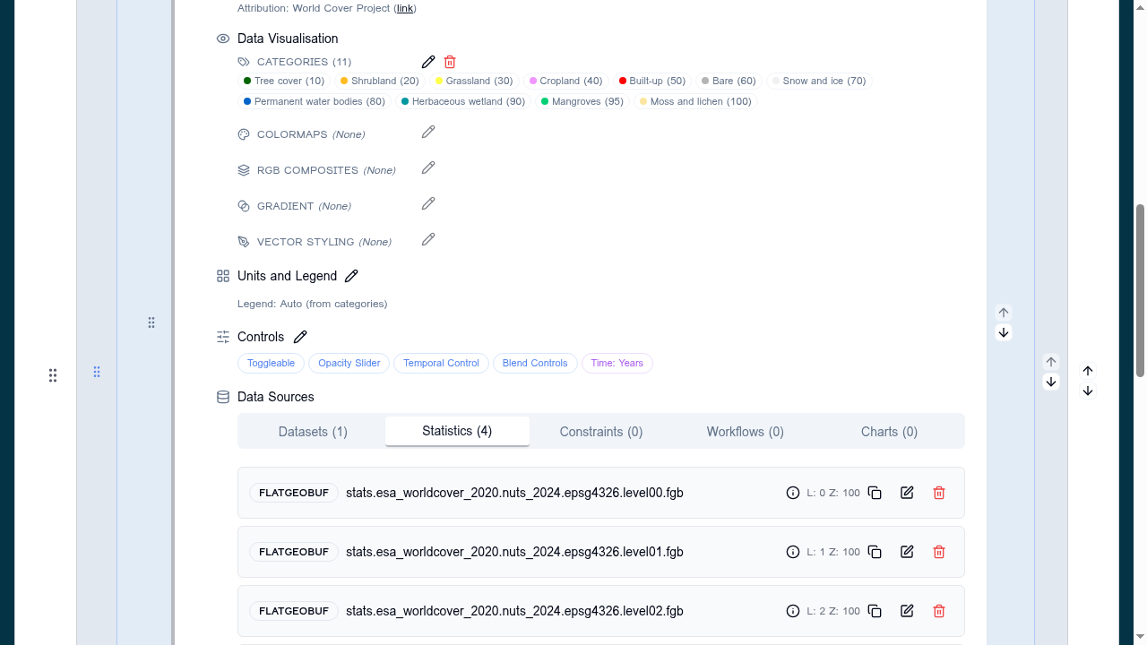 Statistics tab in the Data Sources section of the layer card