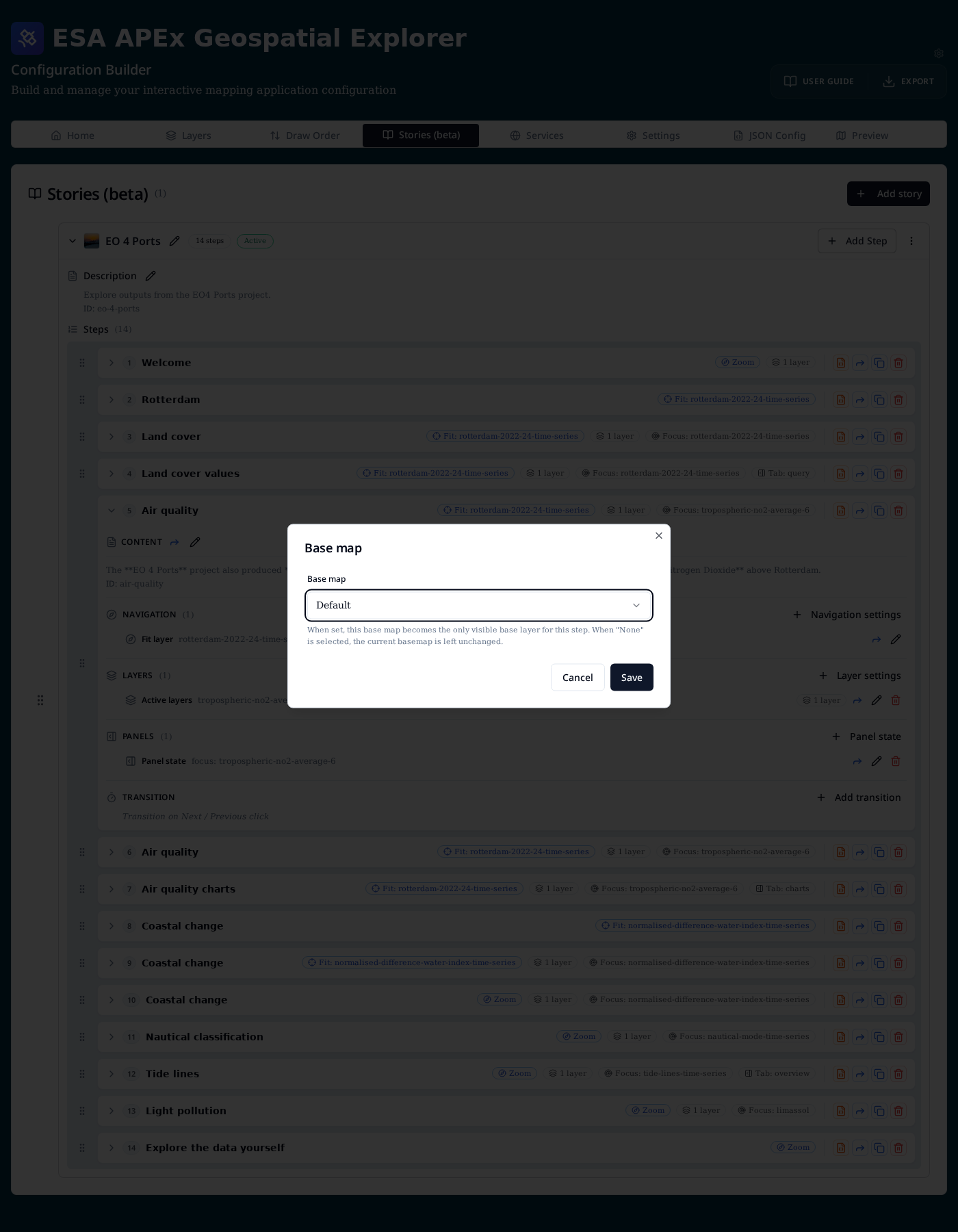 Base map action editor